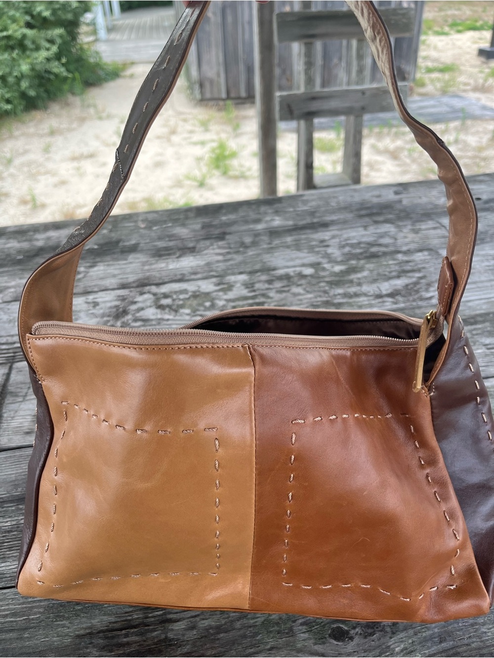 MAXX NY Leather Patchwork Shoulder Bag in Brown and Tan, all leather ,never used